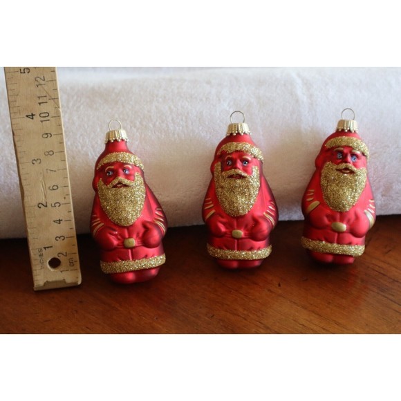 Lot 3x Krebs Blown Glass Ornament Germany Red Santa Christmas Glitter ~3.5" - Picture 3 of 10